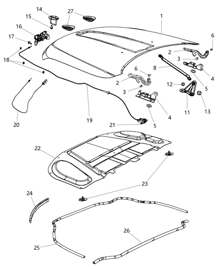 2013 Jeep Grand Cherokee Hood Panel Assembly Diagram for 55369587AD