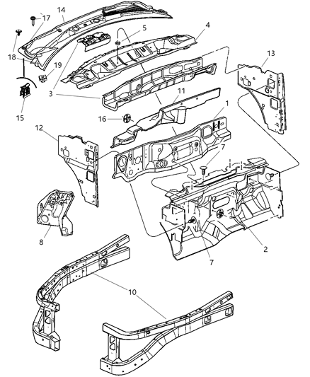 2008 Dodge Durango Cowl, Dash Panel & Related Parts Diagram