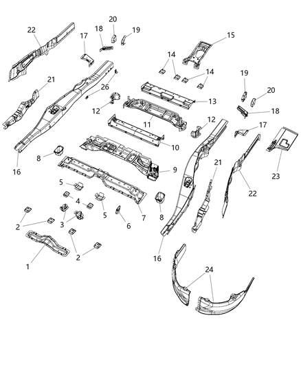 2016 Dodge Durango Rear Floor Pan Attaching Parts Diagram