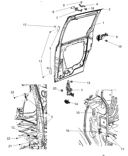 2010 Chrysler Town & Country Sliding Door, Shell And Hinges Diagram