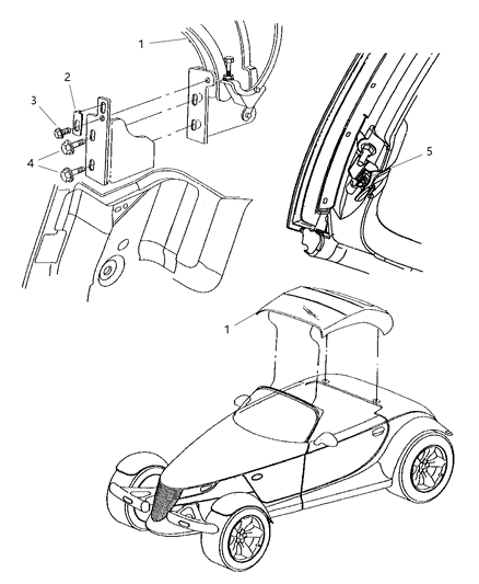 2002 Chrysler Prowler Strap-Folding Top Tie Down Diagram for 4865242AA