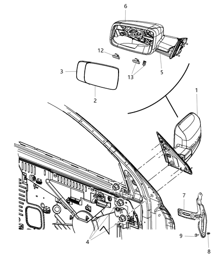 2018 Ram 2500 Glass-Mirror Replacement Diagram for 68067728AA