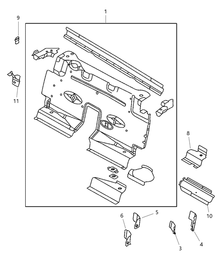 2002 Chrysler Prowler REINFMNT-BULKHEAD Center To BULKHEAD Diagram for 4815830