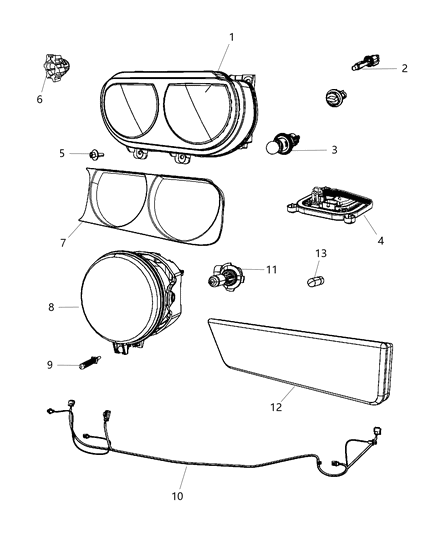 2010 Dodge Challenger Passengers Hid Headlight Lens Replacement Diagram for 5028778AB