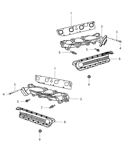 2015 Dodge Challenger Exhaust Manifolds & Heat Shields Diagram 1