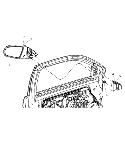 2007 Dodge Avenger Outside Rearview Electric Heated Mirror Diagram for 1CK921RHAB