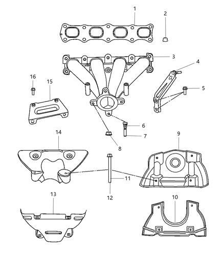 2007 Jeep Compass Exhaust Manifold & Turbocharger & Components Diagram 2