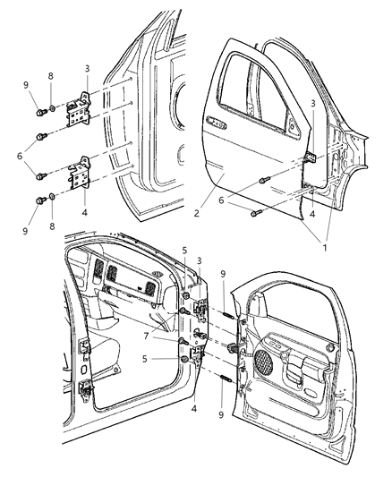 2004 Dodge Ram 1500 Door, Front Shell & Hinges Diagram