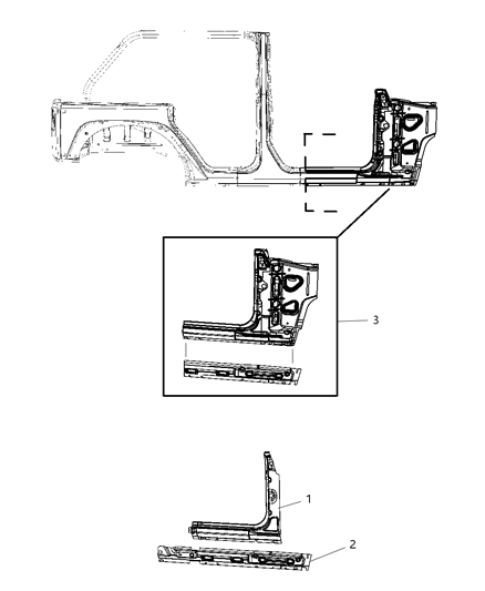 2013 Jeep Wrangler Panel Kit-Body Side Aperture Front Diagram for 68002323AG
