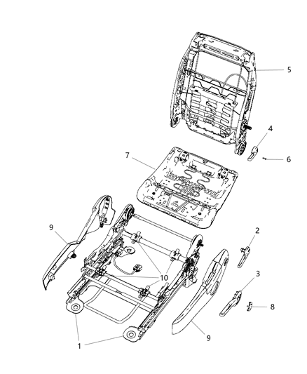2009 Dodge Avenger Adjusters, Recliners & Shields - Driver Seat - Manual Diagram