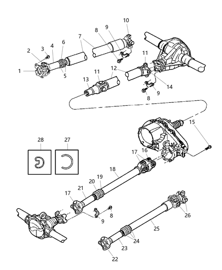 2005 Jeep Wrangler Propeller Shaft, Front And Rear Diagram