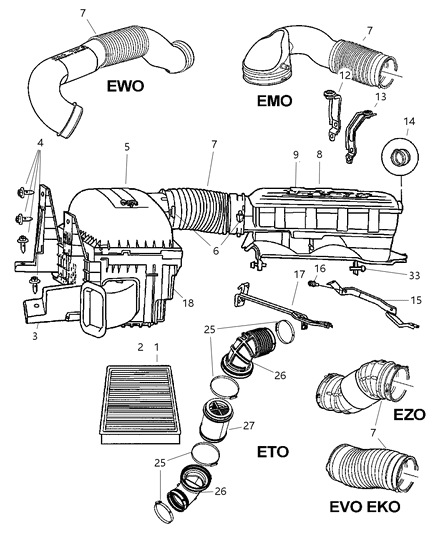 2003 Dodge Ram 3500 Engine Cold Air Intake Tube Diagram for 53032651AA