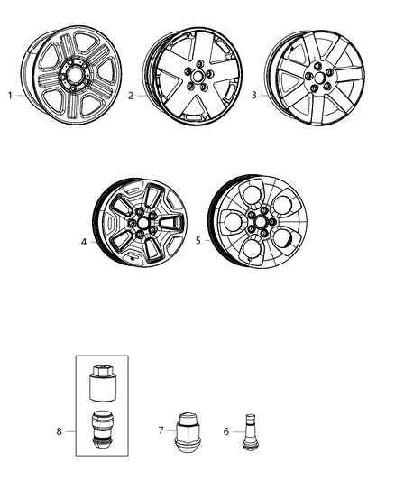 2015 Jeep Wrangler Aluminum Wheel Diagram for 1TK93AAAAB