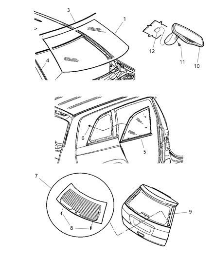 2006 Chrysler Pacifica Windshield, Backlite And Rear View Mirror Diagram