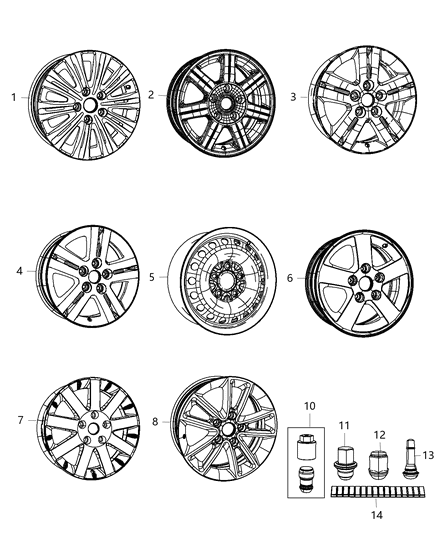 2013 Dodge Grand Caravan Wheels & Hardware Diagram