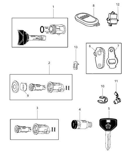 1997 Jeep Cherokee Lock Cylinders & Keys Diagram