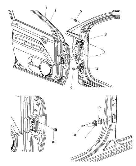 2014 Jeep Compass Front Door, Shell & Hinges Diagram