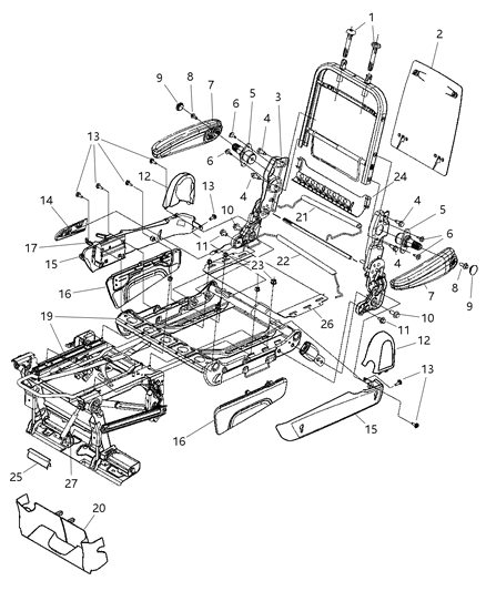 2005 Dodge Grand Caravan Quads Seats - Fold-In-Floor - Attaching Parts Diagram