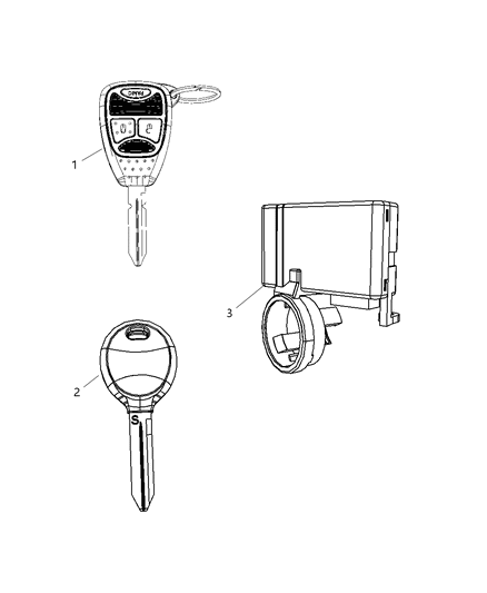 2008 Jeep Wrangler Key-Blank With Transmitter Diagram for 68001704AA