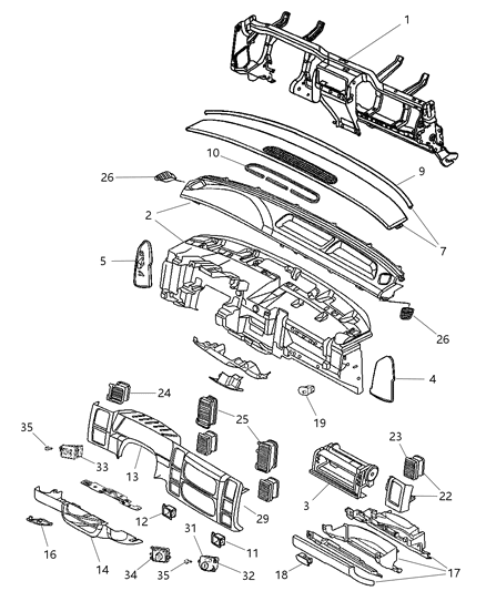2005 Dodge Dakota Outlet-Air Conditioning & Heater Diagram for 5KC55XDBAB