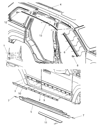 2009 Jeep Grand Cherokee Molding-Roof Diagram for 55156875AD