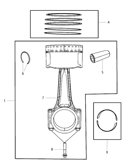 2009 Dodge Caliber Pistons , Piston Rings , Connecting Rods & Connecting Rod Bearings Diagram 7