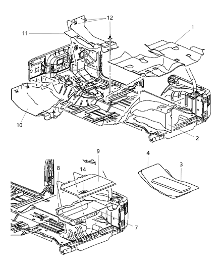 2012 Jeep Wrangler Mat Kit-Floor Diagram for 1XD51DX9AA