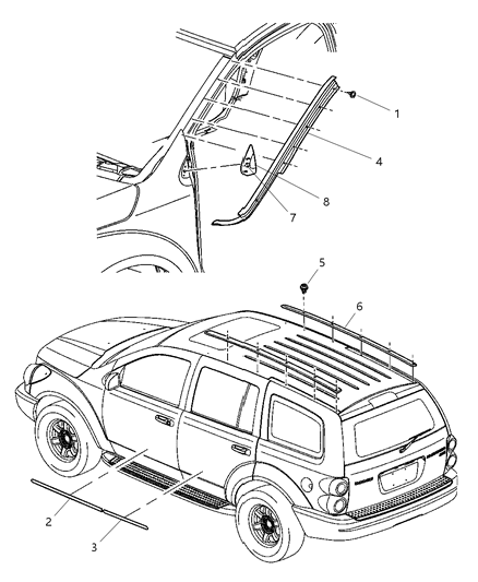 2004 Dodge Durango Molding-Roof Joint Diagram for 55364132AB