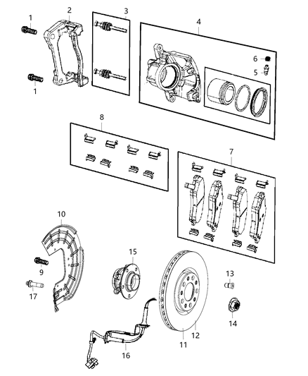 2018 Jeep Compass Front Disc Brake Pad Kit Diagram for 68346917AA