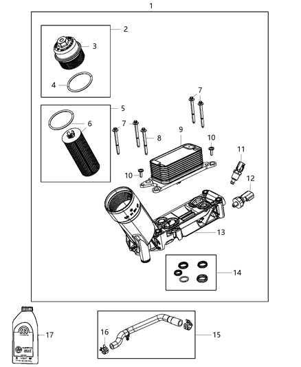 2014 Jeep Grand Cherokee Engine Oil , Filter , Adapter & Housing / Oil Cooler & Hoses / Tubes Diagram 3