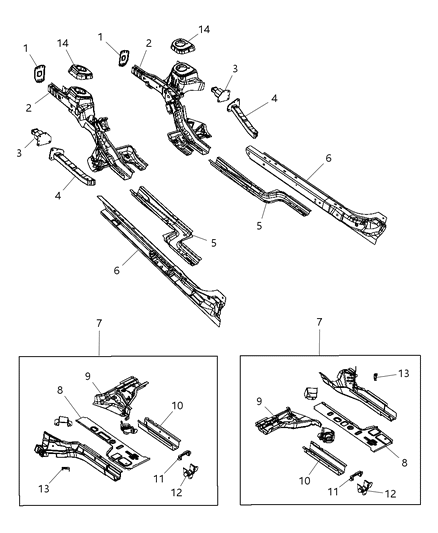 2012 Dodge Dart Extension-Lower Load Beam Diagram for 68140004AA