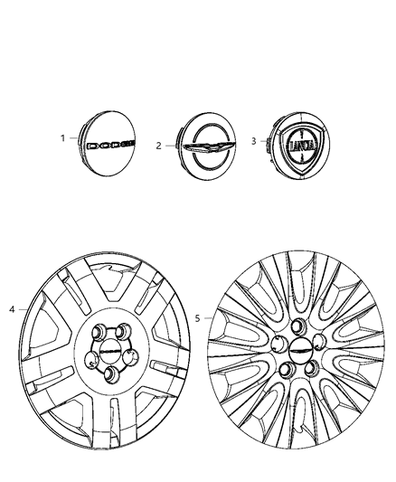 2013 Dodge Avenger Wheel Center Cap Diagram for 1LB74RXFAB