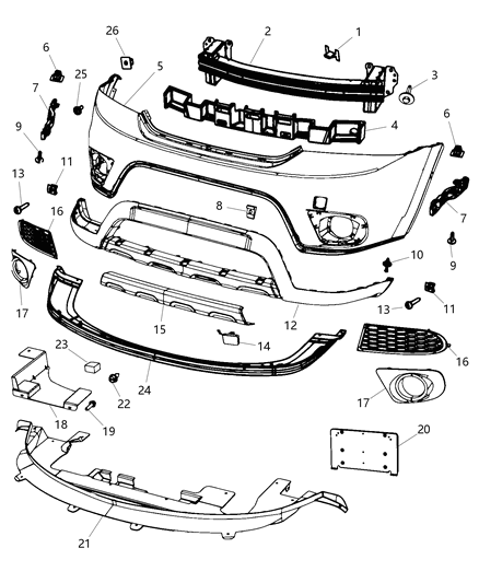 2011 Dodge Journey Front Bumper Cover Diagram for 1TX73TZZAA