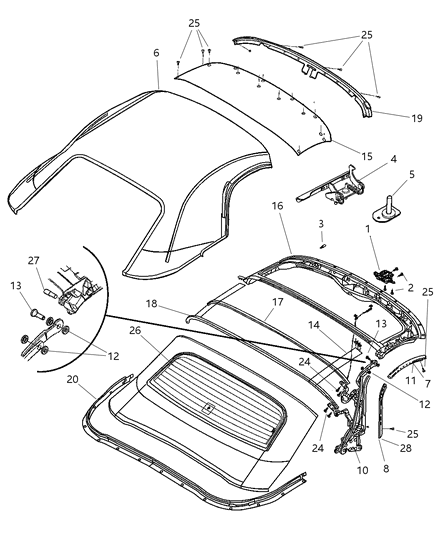 2004 Dodge Viper Bow-Folding Top Diagram for 5029131AB