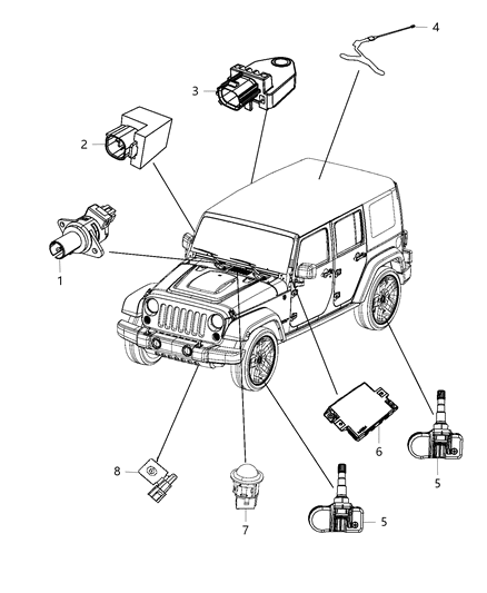 2011 Jeep Wrangler Sensors - Body Diagram
