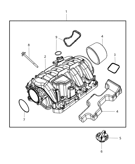 2012 Jeep Grand Cherokee Engine Intake Manifold Complete Assembly Diagram for 68048131AC