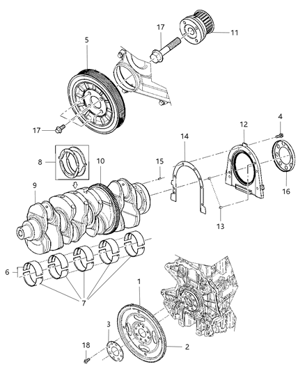 2008 Jeep Wrangler Crankshaft , Crankshaft Bearings , Damper Flexplate And Flywheel Diagram 1