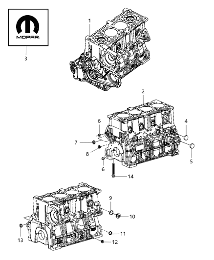2012 Chrysler Town & Country Engine Cylinder Block & Hardware Diagram 1