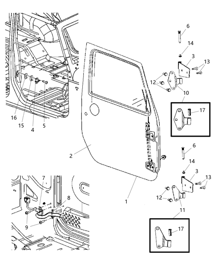 2018 Jeep Wrangler Front Door, Shell And Hinges Diagram 1
