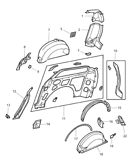 1999 Chrysler Town & Country Quarter Panel With Sliding Door Inner Panel Parts Diagram