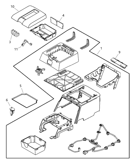 2009 Dodge Ram 3500 BOX/BIN-Floor Console Diagram for 5JU40ZJ8AA