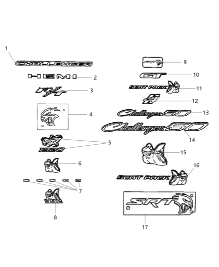 2020 Dodge Challenger Nameplate Diagram for 68258999AA