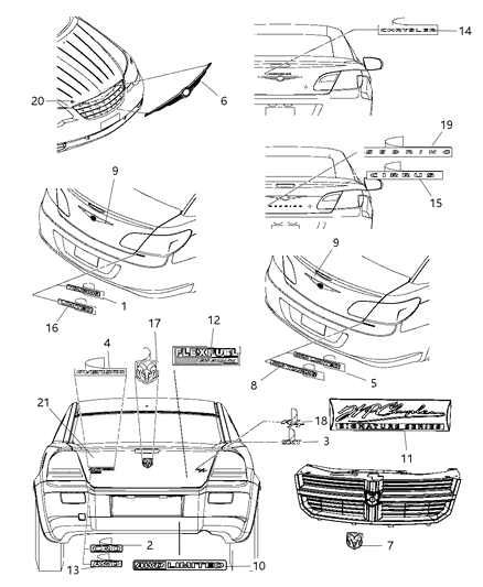 2009 Chrysler Sebring Nameplates - Emblem & Medallions Diagram
