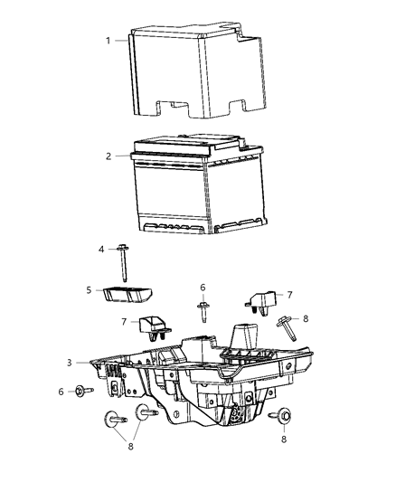 2012 Dodge Dart Battery, Battery Tray, And Support Diagram