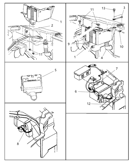 1998 Dodge Neon Battery Tray & Cables Diagram