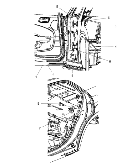 2011 Chrysler 300 Rear Door - Shell & Hinges Diagram