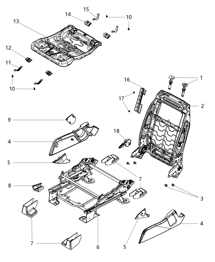 2014 Dodge Journey Adjusters, Recliners & Shields - Passenger Seat - Manual - Non Fold Flat Diagram