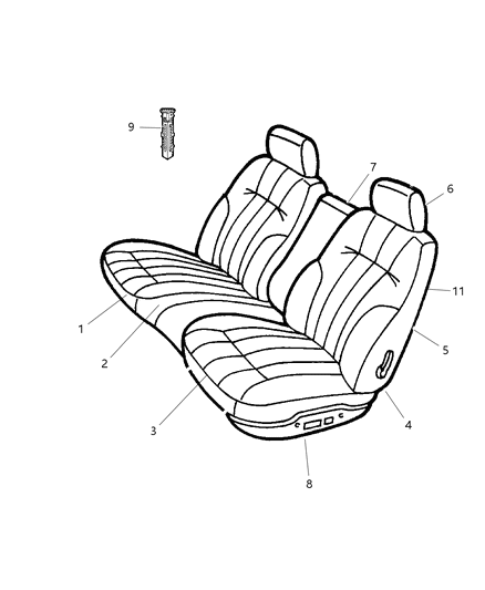 2004 Chrysler Concorde Seat Back-Front Diagram for ZJ761T5AA