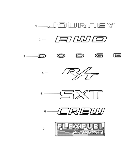 2013 Dodge Journey Nameplates - Emblem & Medallions Diagram