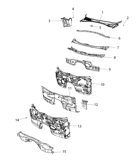 2014 Dodge Charger Cowl, Dash Panel & Related Parts Diagram